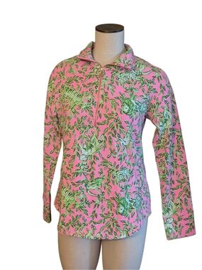 NWT Lilly Pulitzer Pink & Green Floral-Print Half-Zip Pullover UPF 50+
